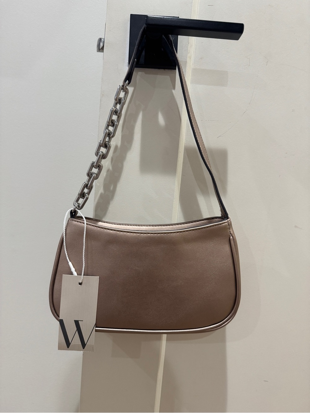 NWT Worthington Metallic Bronze Baguette Shoulder Bag- Silver Chain Strap Accent